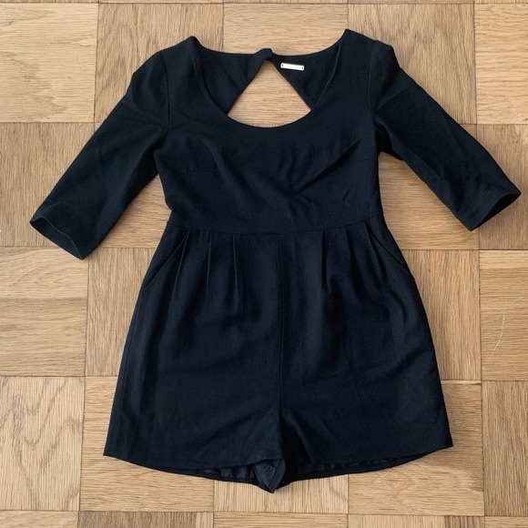 Loeffler Randall 4 Wool Silk Romper Black Pleated Pockets - Picture 4 of 10